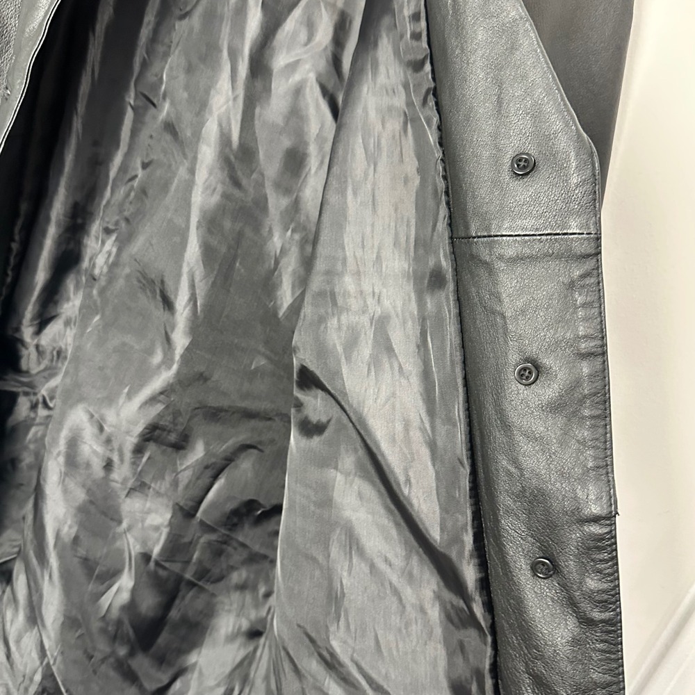 Newport News Leather Blazer Size M‎ Black Vintage Mid Length Jacket Matrixcore - Picture 7 of 11
